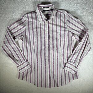Eddie Bauer Womens Large Wrinkle Resistant Stripe Long Sleeve‎ Shirt Purple Pink